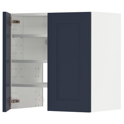 METOD Wall cb f extr hood w shlf/door, white Axstad/matt blue, 60x60 cm