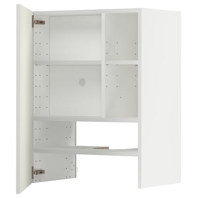 METOD white kitchen cabinet with adjustable shelves and nickel hinges.