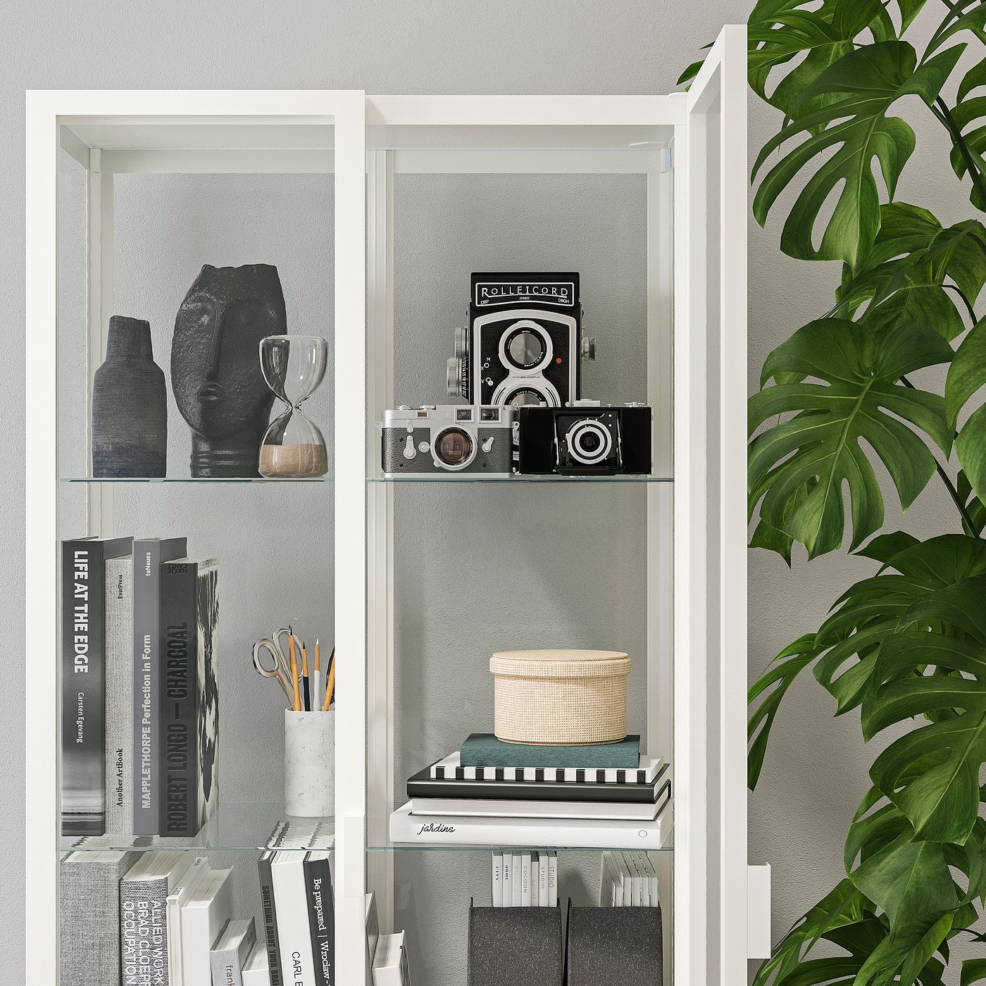 MILSBO glass-door cabinet, white, 73x175 cm - IKEA Norway