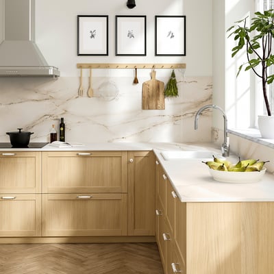 MÖCKLARP Custom made worktop, matt off-white/marble effect high pressure porcelain, 1 m²x2.0 cm