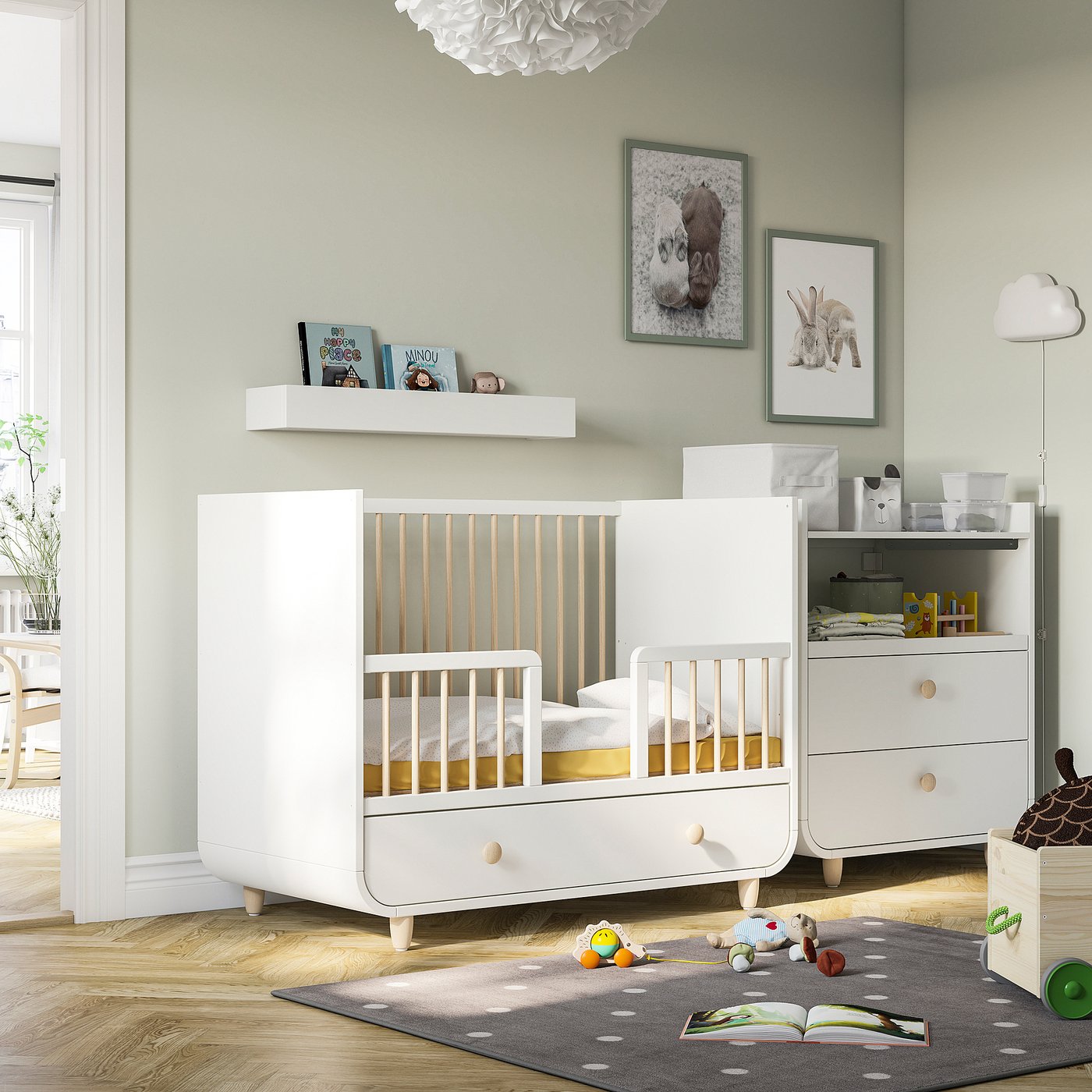 MYLLRA cot with drawer, white, 60x120 cm - IKEA Norway