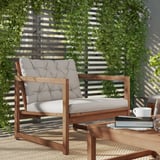 NÄMMARÖ Lounge chair, outdoor, light brown stained/Kuddarna light grey-beige