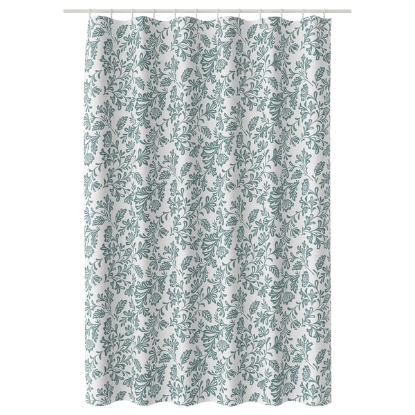 NAPELTYNNE Shower curtain, grey-turquoise/floral pattern, 180x200 cm