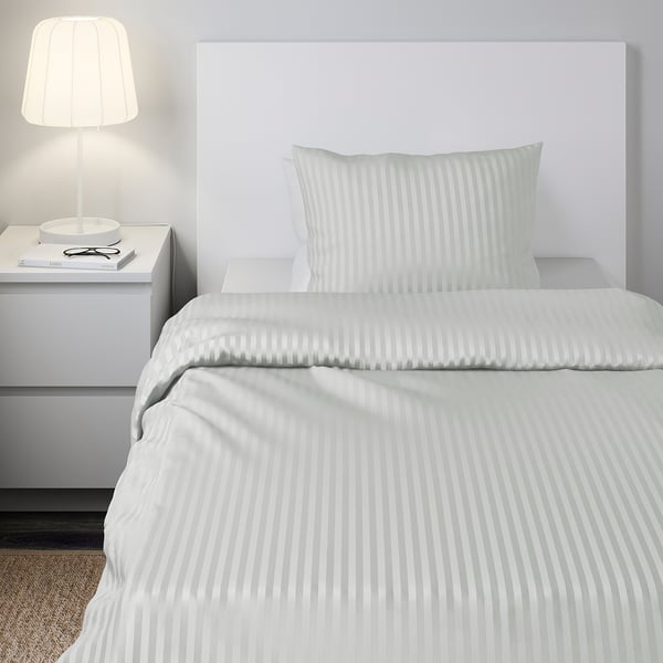 NATTJASMIN Duvet cover and pillowcase, light grey, 150x220/50x60 cm