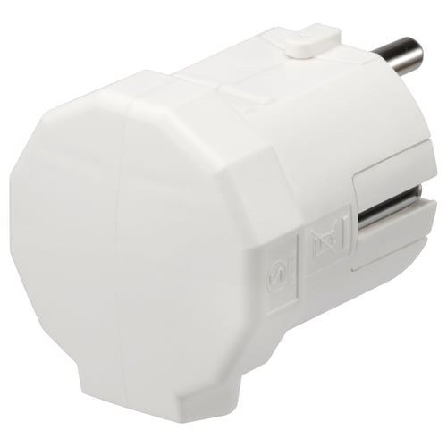 White NYTTIG electric plug, made of polypropylene, angled design.
