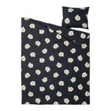 ÖGONLOCKSMAL Duvet cover and pillowcase, black/white/yellow, 150x200/50x60 cm