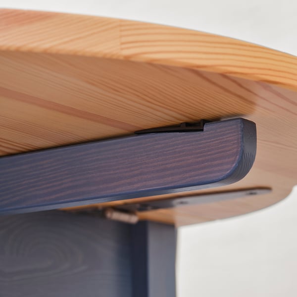 OMMJÄNGE Drop-leaf table, pine/stained blue, 134x82 cm