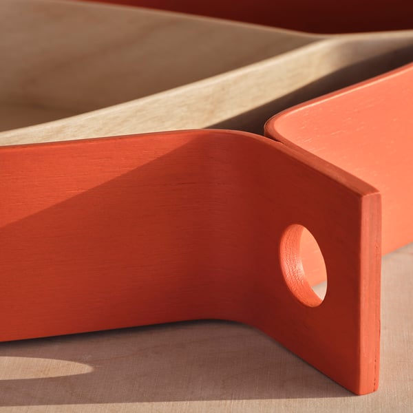 OMMJÄNGE Tray, set of 2, orange/birch veneer