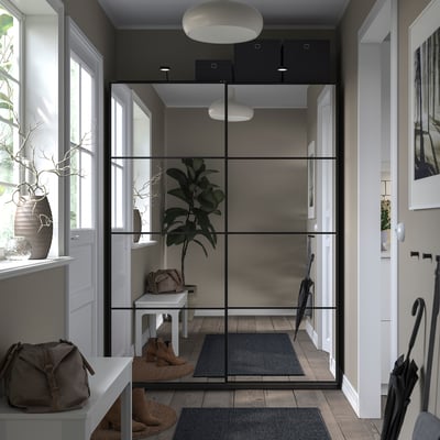 PAX / AULI Wardrobe with sliding doors, dark grey/mirror glass, 150x43x201 cm
