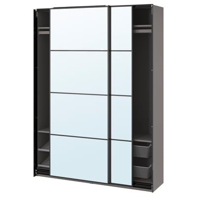 PAX / AULI Wardrobe with sliding doors, dark grey/mirror glass, 150x43x201 cm