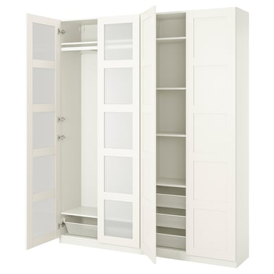 PAX / BERGSBO Wardrobe combination, white/frosted glass, 200x38x236 cm