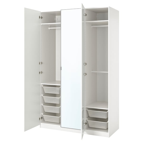 PAX / FARDAL/ÅHEIM Wardrobe combination, high-gloss white/mirror glass, 150x60x236 cm