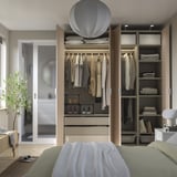 PAX / FARDAL Wardrobe combination, grey-beige/high-gloss light orange, 200x60x236 cm