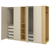 PAX / FORSAND Wardrobe combination, grey-beige grey-beige/oak effect, 255x60x201 cm