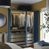 PAX / FYRUDDEN Wardrobe combination, grey-beige/blue, 150x60x201 cm