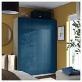 PAX / FYRUDDEN Wardrobe combination, grey-beige/blue, 150x60x201 cm
