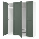 PAX / GRIMO Wardrobe combination, white/grey-green, 200x60x236 cm