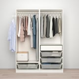 PAX / HOKKSUND Wardrobe combination, white/high-gloss light grey, 150x66x201 cm