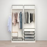 PAX / HOKKSUND Wardrobe combination, white/high-gloss light grey, 150x66x236 cm