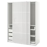 PAX / HOKKSUND Wardrobe, white/high-gloss light grey, 150x66x201 cm
