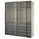 PAX / LUNDBRÄSMA Wardrobe with sliding doors, grey-beige black/checkered glass dark grey, 200x66x236 cm