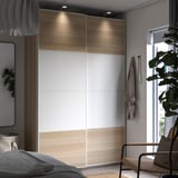 PAX / MEHAMN Wardrobe, white stained oak effect double sided/white white stained oak effect, 150x66x236 cm