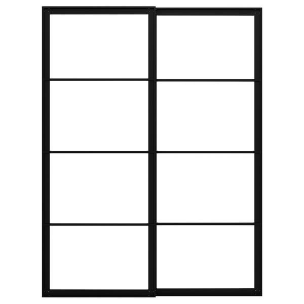 PAX Pair of sliding door frames w rail, black, 150x201 cm