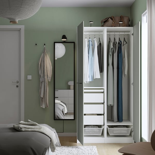 PAX / REINSVOLL Wardrobe combination, white/grey-green, 100x60x201 cm