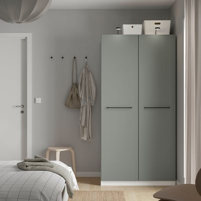 PAX / REINSVOLL Wardrobe, white/grey-green, 100x60x201 cm