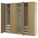 PAX / TONSTAD Wardrobe combination, grey-beige/oak veneer glass, 250x60x236 cm