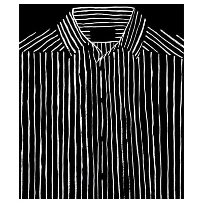 Black and white striped shirt poster with collar, abstract design.