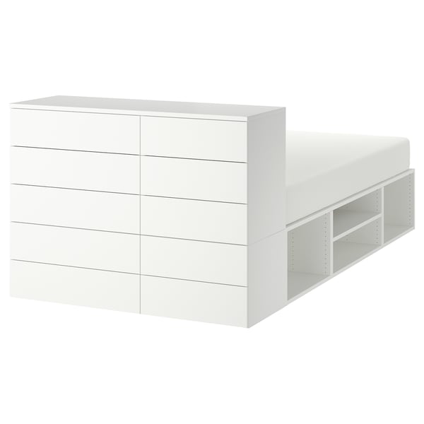 PLATSA Bed frame with 10 drawers, white/Fonnes, 140x244x103 cm