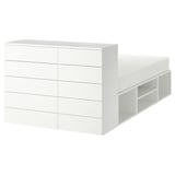 PLATSA Bed frame with 10 drawers, white/Fonnes, 140x244x103 cm