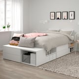 PLATSA Bed frame with 4 drawers, white/Fonnes, 142x244x43 cm