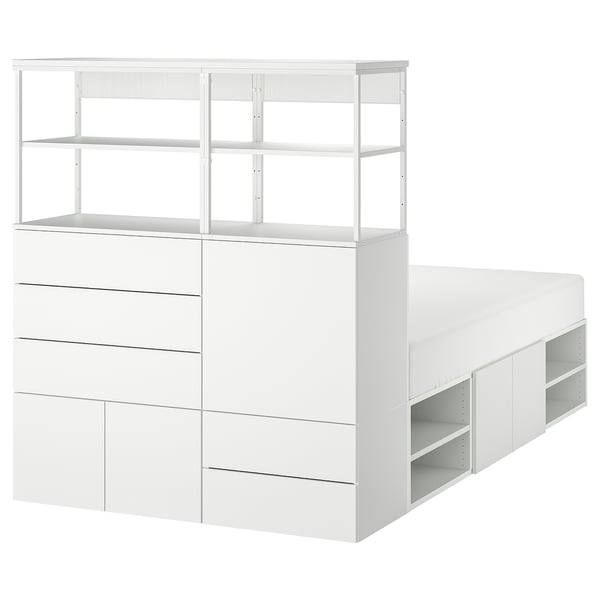 PLATSA Bed frame with 5 door+5 drawers, white/Fonnes white, 140x244x163 cm
