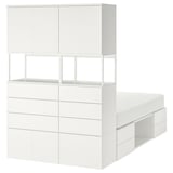 PLATSA Bed frame with 6 doors+12 drawers, white/Fonnes, 140x244x203 cm