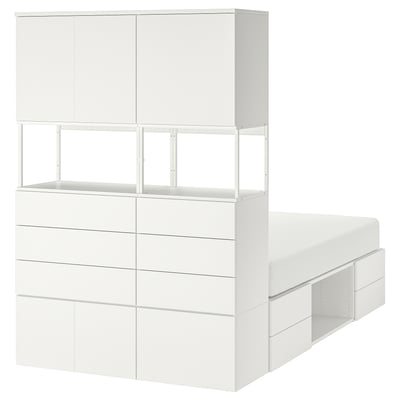 PLATSA Bed frame with 6 doors+12 drawers, white/Fonnes, 140x244x203 cm
