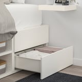 PLATSA Bed frame with 6 doors+12 drawers, white/Fonnes, 140x244x203 cm