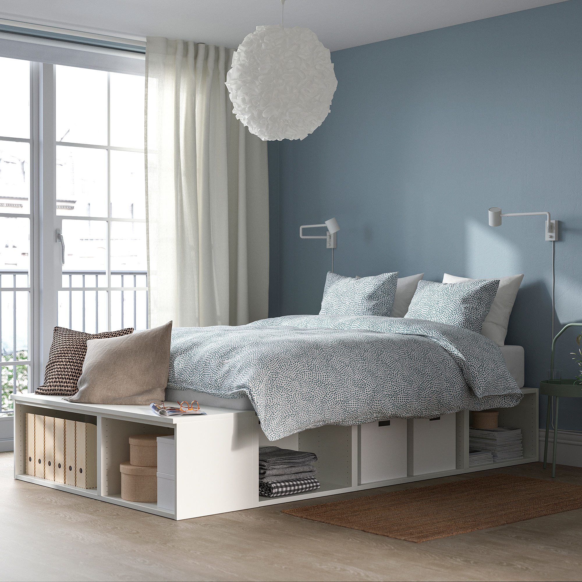 PLATSA Bed frame with storage, white, 140x200 cm