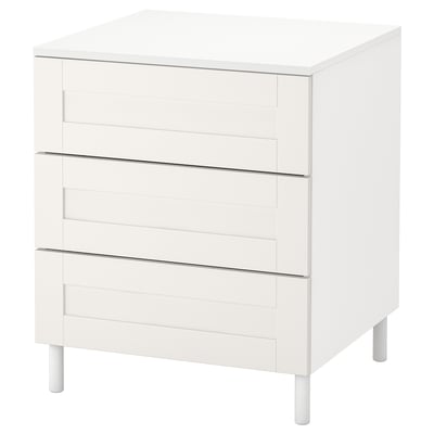 White PLATSA storage unit, 3 drawers, modern minimalist design.