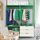 PLATSA Open wardrobe with 3 drawers, white/Fonnes green, 160x42x191 cm