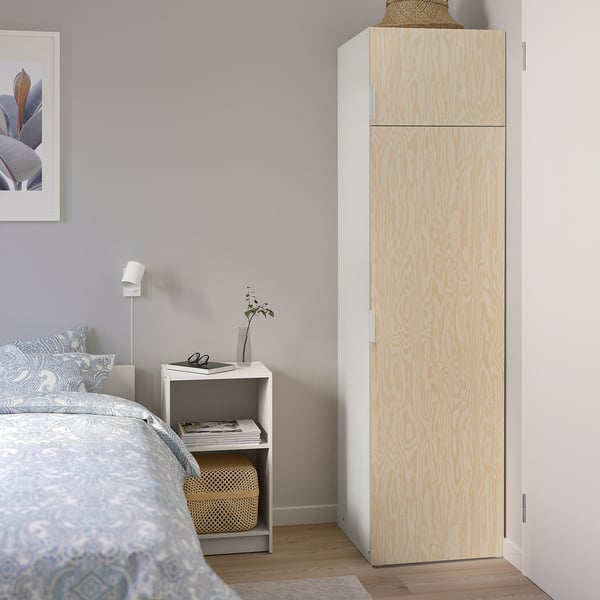 PLATSA Wardrobe with 2 doors, white/Kalbåden lively pine effect, 60x57x221 cm