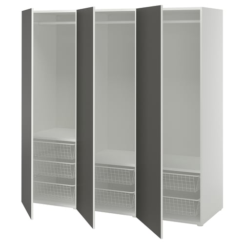 PLATSA Wardrobe with 3 doors, white/SKATVAL dark grey, 180x57x181 cm