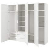 PLATSA Wardrobe with 8 doors+3 drawers, white STRAUMEN mirror glass/SANNIDAL white, 240x57x221 cm