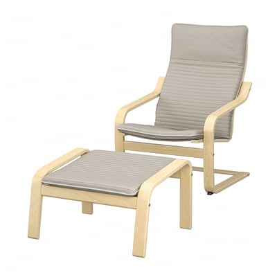 Modern light wood chair & ottoman, beige fabric, comfy & stylish, POÄNG set.