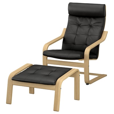 POÄNG Armchair and footstool, oak/Grann black