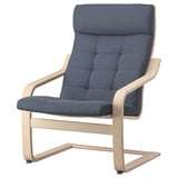 POÄNG Armchair and footstool, white stained oak veneer/Gunnared blue