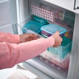 PRUTA Food container with lid, blue, 0.6 l