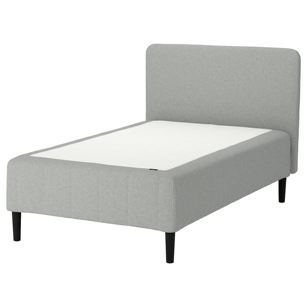 RÅHOLMAR Pocket spring mattress bse, 5 zones, incl leg and headboard firm/Tibbleby beige/grey, 140x200 cm