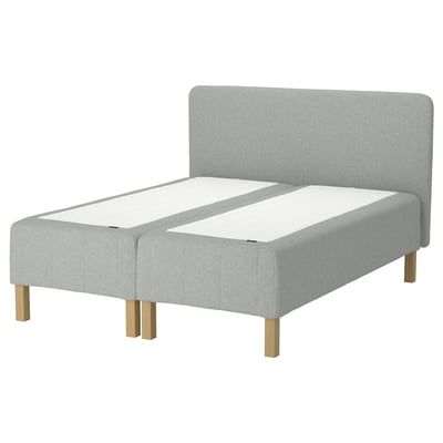 RÅHOLMAR Pocket spring mattress bse, 5 zones, incl leg and headboard firm/Tibbleby beige/grey, 180x200 cm